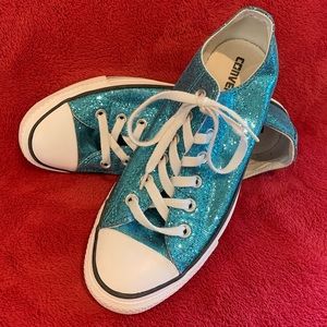 Converse All Star Turquoise Glitter Sneakers ~ Size 9 (Womens)